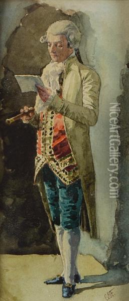 A Gentleman Reading A Letter Oil Painting - Benjamin Eugene Fichel