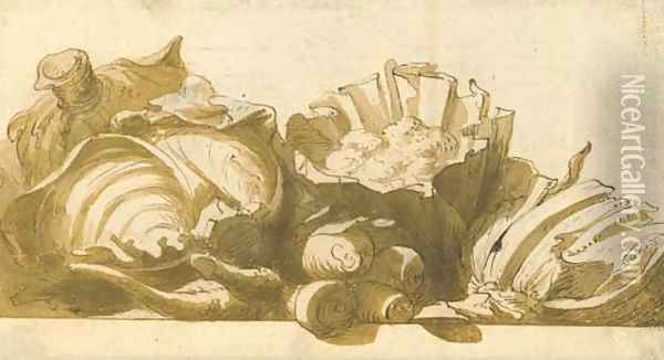 Cauliflowers, cabbages and turnips on a ledge Oil Painting - Frans Snyders