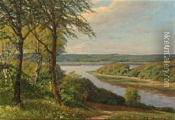 Summer Landscape Overlooking Skaridso Oil Painting - Godfred Christensen