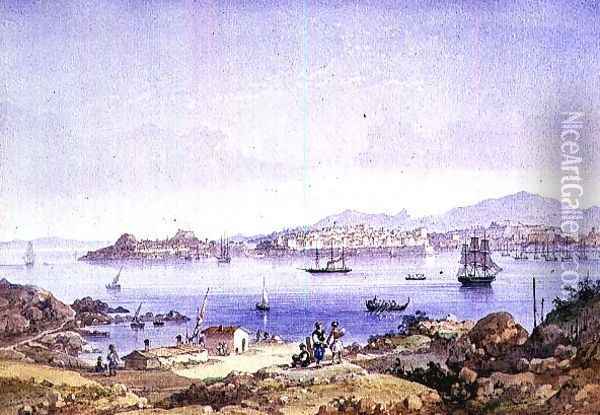 Corfu from the Island of Vidho, 1789 Oil Painting - Joseph Schranz
