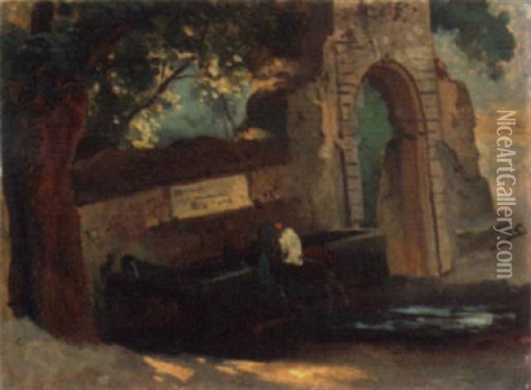 Esel An Der Tranke Oil Painting - Wilhelm August Lebrecht Amberg