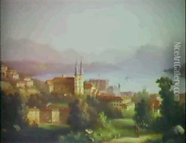Blick Auf Luzern Vom Alten Steinbruchweg Aus Gesehen Oil Painting - Eduard Buhler