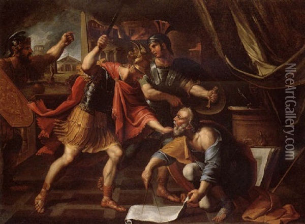 Archimedes Drawing A Geometric Pattern Refusing To Answer The Summons Of Marcellus Oil Painting - Francois (le Bourguignon) Perrier