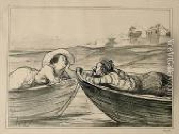 Croquis Aquatiques, Pl.1. Szkic Wodny, Pl.1. Oil Painting - Honore Daumier