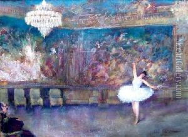 Ballettanzerin Auf Der Buhne Oil Painting - Robert Emil Stubner
