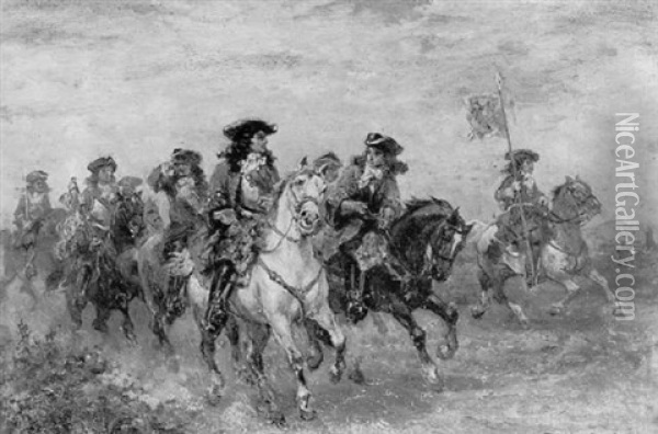 A Troop Of Royalists On Horseback Oil Painting - Robert Alexander Hillingford