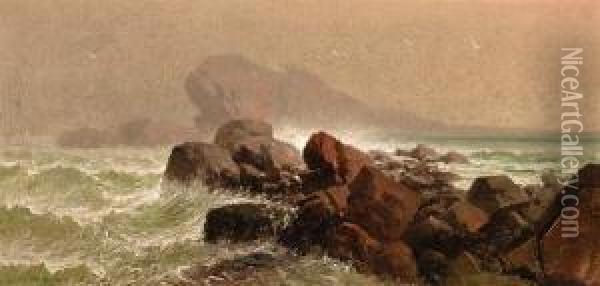 A Rocky Shore On The New England Coast Oil Painting - William H. Weisman
