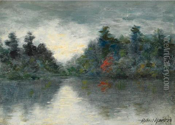 Mirror Lake, Lake Placid Club Oil Painting - Robert Harris