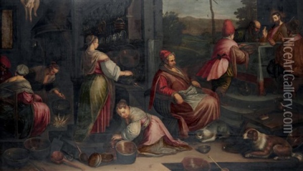 Le Repas Avec Les Pelerins D'emmaus Oil Painting - Leandro da Ponte Bassano