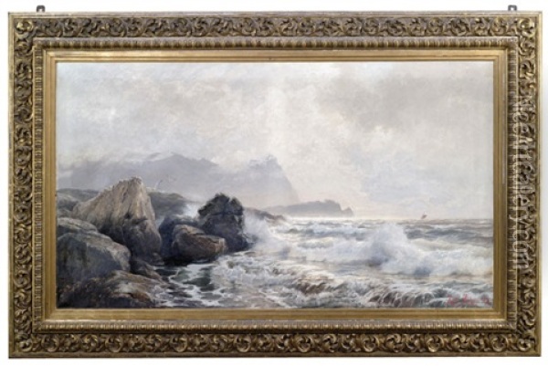 Felsige Meereskuste Bei Bewolktem Himmel Oil Painting - Karl Theodor Boehme