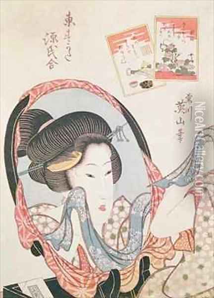 Woman at her Mirror Oil Painting - Kikukawa Eizan