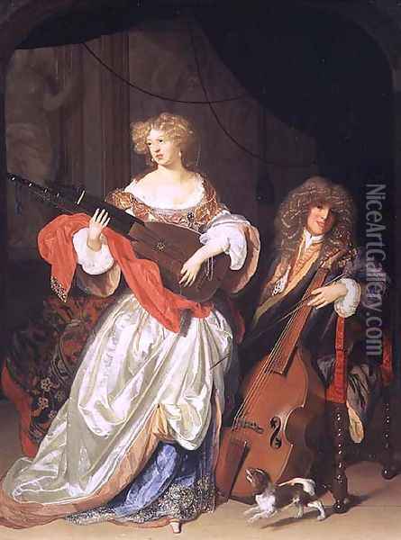 A couple making music Oil Painting - Adriaen Van Der Werff