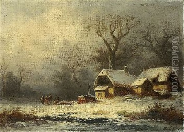 Bauernhof In Winterlandschaft Oil Painting - Coelestin Bruegner