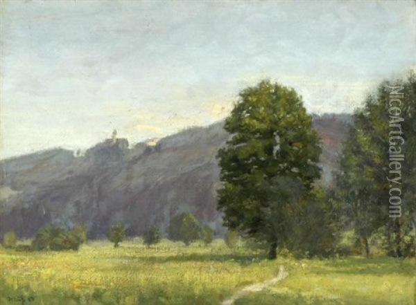 Sommerwiese Mit Baumen Und Dem Kloster Andechs In Der Ferne Oil Painting - Hedwig Weiss