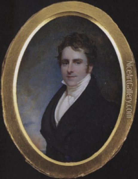 A Self-portrait, As A Young Man, Wearing Black Coat, White Waistcoat And Cravat Oil Painting - Henry Hopley White