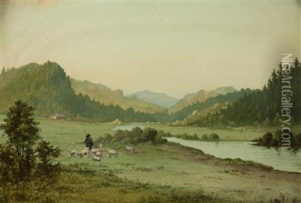 A Landscape With A Shepherd Oil Painting - Bohumil Jaros