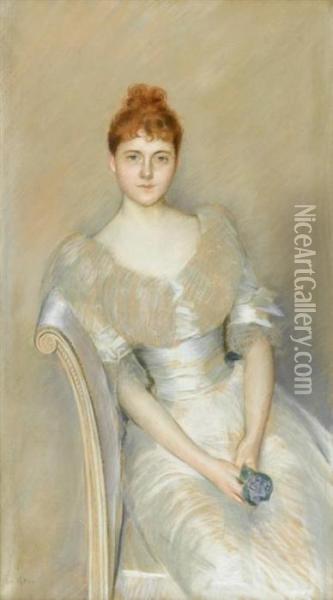 Young Lady In White Dress Oil Painting - Paul Cesar Helleu