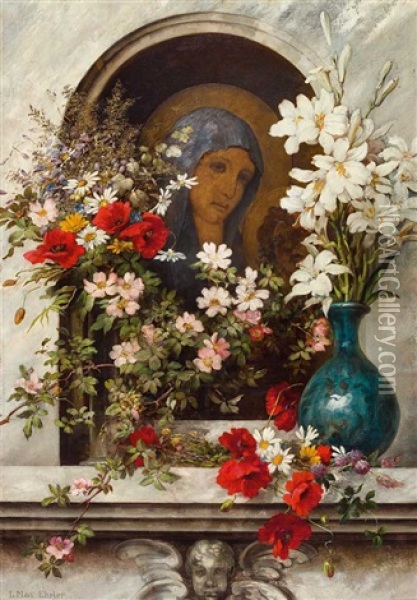 Madonna Mit Blumen Oil Painting - Louise Ehrler