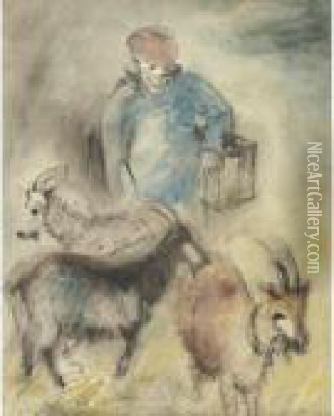 Herdsman With Goats Oil Painting - Issachar ber Ryback