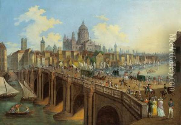 Vista Del Tamigi A Londra Con Il Ponte Blackfriars E La Cattedrale Di San Paolo Oil Painting - C.L. Hoffmeister
