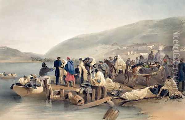 The Embarkation of the Sick at Balaklava, plate from The Seat of War in the East, published by Colnaghi and Co., 1856 Oil Painting - William Simpson