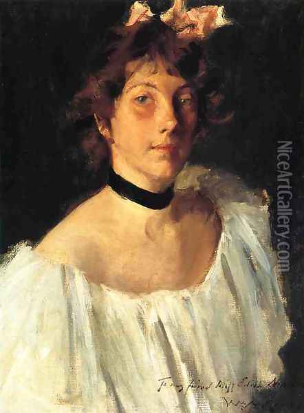 Portrait of a Lady in a White Dress (or Miss Edith Newbold) Oil Painting - William Merritt Chase