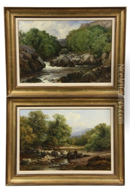 River Landscapes, Cumberland (pair) Oil Painting - Joseph Horlor