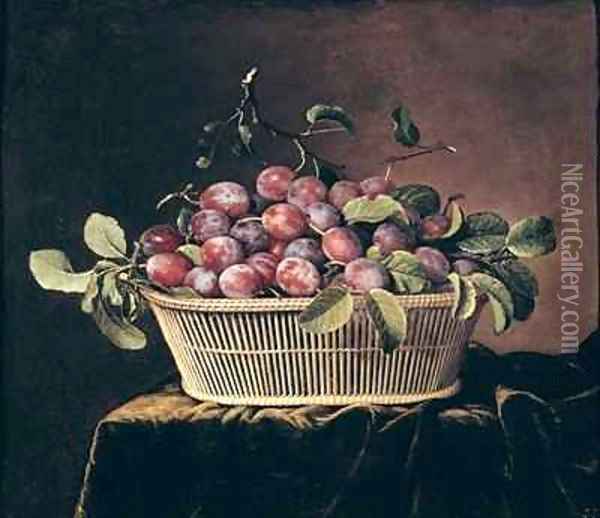 Basket of Plums Oil Painting - Pierre Dupuis