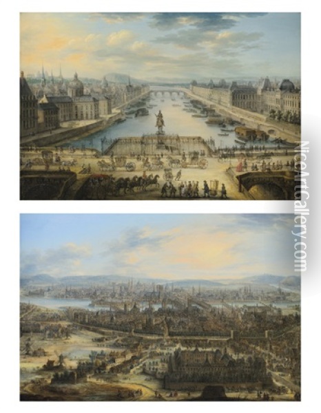 La Seine Vue Du Pont Neuf Vue De Paris Avec L'hopital De Saint-louis (pair) Oil Painting - Charles-Leopold Grevenbroeck