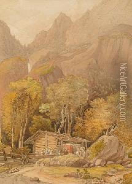 Alpine Landscape Oil Painting - William Alfred Delamotte
