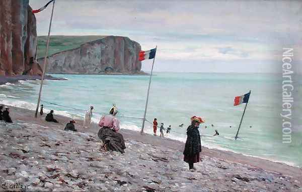 Beach scene at Fecamp, northern France (2) Oil Painting - Francois Auguste Didier Clovis