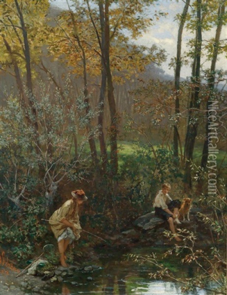 Am Bachufer Oil Painting - Alois Schoenn