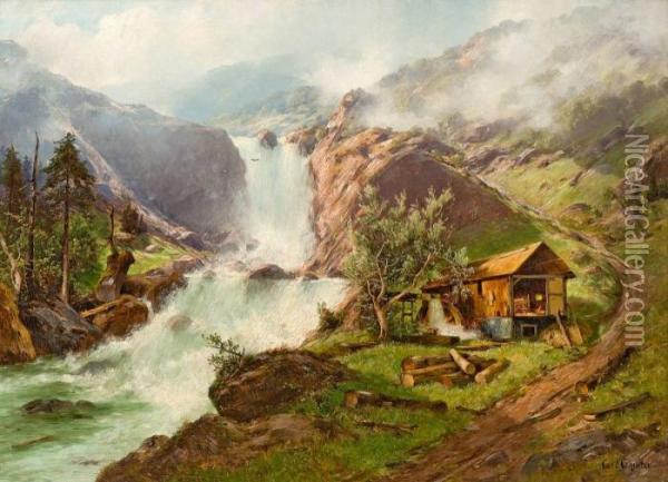 The Watermill Oil Painting - Karl Heinrich Schultze