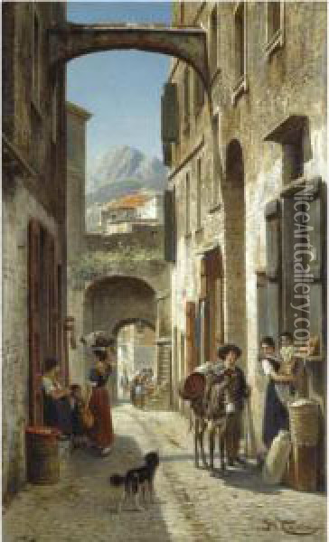 La Via Dritta A Bordighera Oil Painting - Jacques Carabain