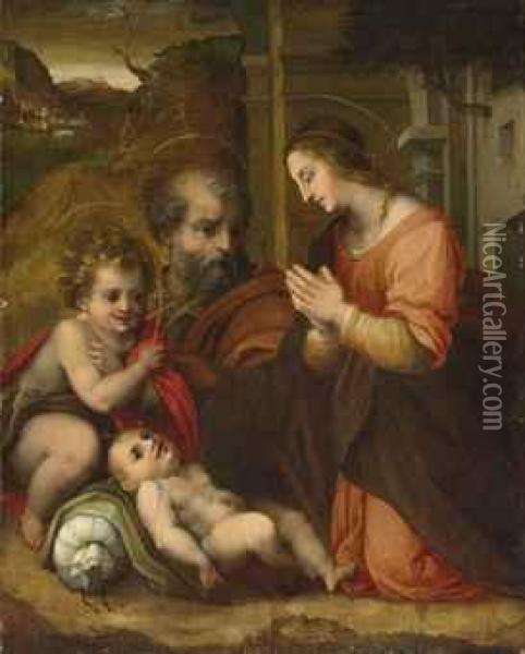 The Holy Family With The Young Saint John The Baptist Oil Painting - Andrea Del Sarto