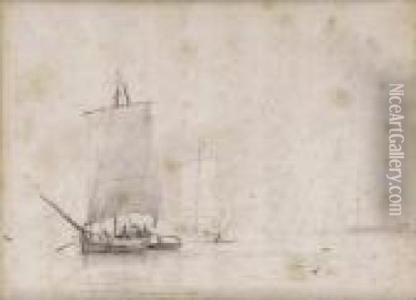 Sailing Vessels At Sea Oil Painting - Willem van de, the Elder Velde