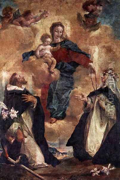 Virgin and Child with Sts Dominic and Rosa of Lima Oil Painting - Giovanni Antonio Guardi