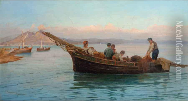 Il Ritorno Dalla Pesca Oil Painting - Pietro Barucci