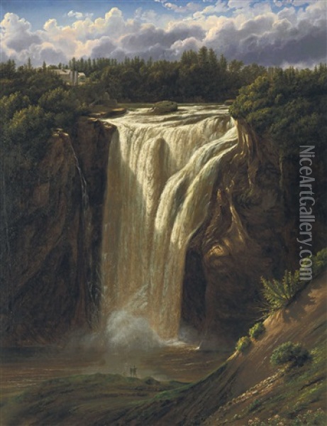 Montmorency Falls, St. Lawrence River, Near Quebec Oil Painting - Ferdinand Richardt