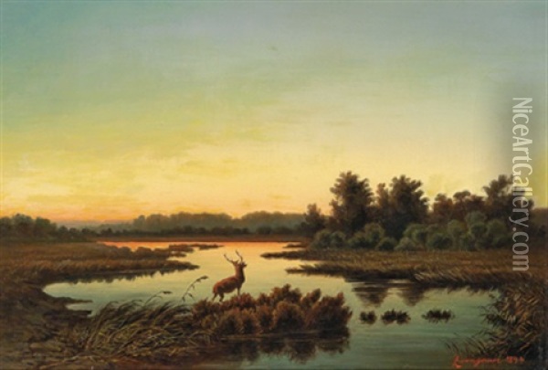 Sonnenuntergang Im Dachauer Moos Oil Painting - Anton Zwengauer the Elder