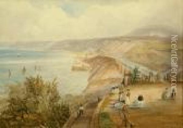 Promenade And Viaduct, 
Scarborough South Bay; View Over The Rooftop, South Bay, Scarborough Oil Painting - Henry Barlow Carter