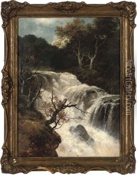 Waterfall, Autumn Oil Painting - Edmund Gill
