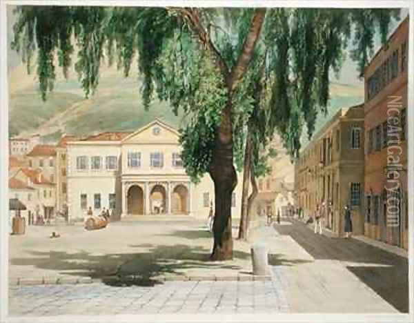 Commercial Square the Commercial Library and the Main Guard City of Gibraltar Oil Painting - Thomas Colman Dibdin