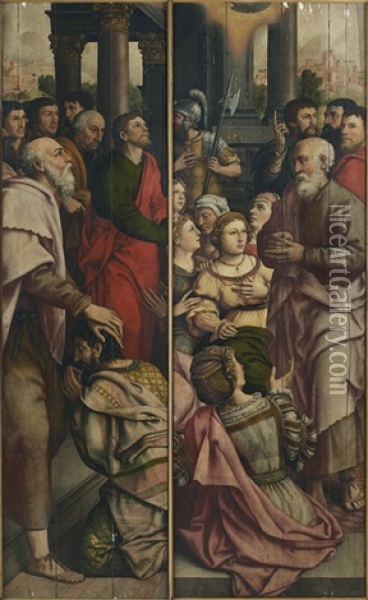 Une Predication (+ Une Benediction; Pair) Oil Painting - Pieter Claeissins the Younger