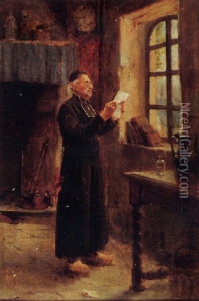 Geistlicher, Einen Brief Lesend Oil Painting - Alfred Weber