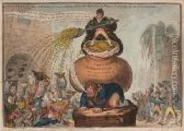 John Bull And The Sinking Fund:-
 A P(r)etty Scheme For Reducing The Taxes-& Paying Off The National 
Debt! Oil Painting - James Gillray