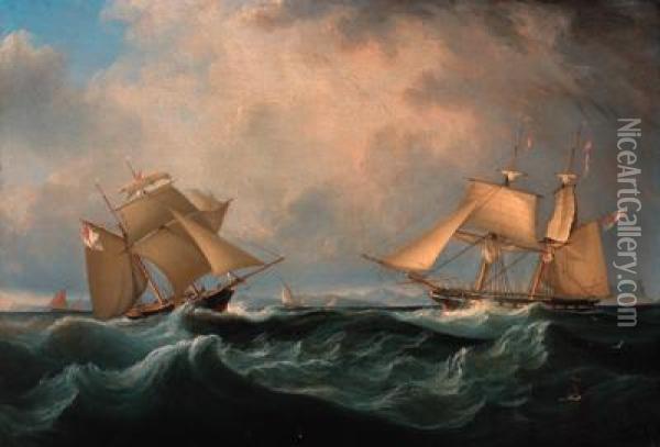 Lord Belfast's Yachts Emily And Waterwich In The Straits Ofgibraltar Oil Painting - John Lynn