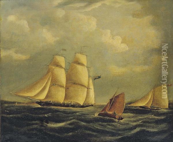 Buttersworth An Armed Brig And Cutter In The Channel Oil Painting - James E. Buttersworth