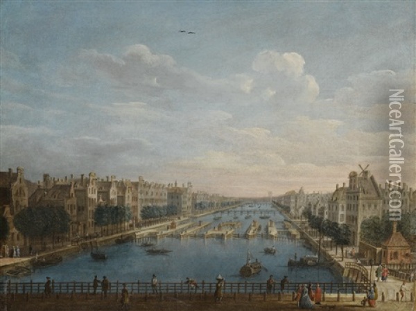 Amsterdam, A View Of The Binnen Amstel Looking North Oil Painting - Pietro Bellotti