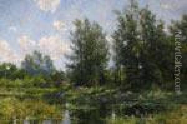 Lily Pond In Summer Oil Painting - Hugh Bolton Jones